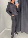 Cocolii ensembles tailleur avec pantalon sweatshirt à capuche poches manches longues femme sport simple décontracté deux pièces