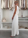 Cocolii tenu ensembles avec larges jambes évasé plissé pantalon col rond sans manches hauts femme boho décontracté deux pièces
