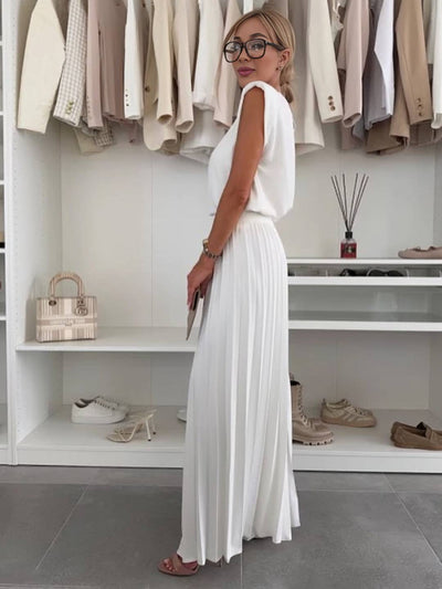 Cocolii tenu ensembles avec larges jambes évasé plissé pantalon col rond sans manches hauts femme boho décontracté deux pièces