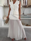 Cocolii tenu ensembles tailleur v-cou sans manches gilet et jupe tulle fluide décontracté chic pour vacances deux pièces