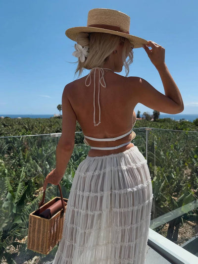 Cocolii ensemble avec longue jupe licou dos nu sans manches débardeur femme dou bohème simple décontracté deux pièces