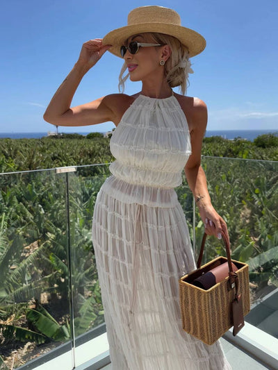 Cocolii ensemble avec longue jupe licou dos nu sans manches débardeur femme dou bohème simple décontracté deux pièces