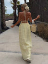 Cocolii ensemble avec longue jupe licou dos nu sans manches débardeur femme dou bohème simple décontracté deux pièces