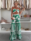 Cocolii lin imprimé à fleurie ensemble avec pantalon larges jambes évasé top bandeau court licou femme boho décontracté