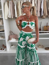 Cocolii lin imprimé à fleurie ensemble avec pantalon larges jambes évasé top bandeau court licou femme boho décontracté