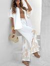 Cocolii imprimé tropicale feuille ensembles avec longue pantalon lin manches courtes huats femme pour les vacances deux pièces