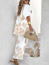 Cocolii imprimé tropicale feuille ensembles avec longue pantalon lin manches courtes huats femme pour les vacances deux pièces