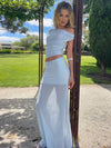 Cocolii ensemble avec longue jupe hauts moulante tulle col bateau sans manches femme élégant décontracté robe