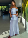Cocolii ensemble avec longue jupe hauts moulante tulle col bateau sans manches femme élégant décontracté robe