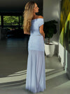 Cocolii ensemble avec longue jupe hauts moulante tulle col bateau sans manches femme élégant décontracté robe