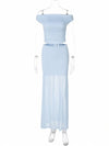 Cocolii ensemble avec longue jupe hauts moulante tulle col bateau sans manches femme élégant décontracté robe