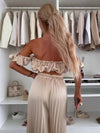 Cocolii ensembles avec fluide plissé pantalon cropped bustier col bateau sans manches hauts femme casual