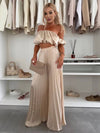 Cocolii ensembles avec fluide plissé pantalon cropped bustier col bateau sans manches hauts femme casual