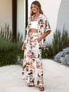 Cocolii imprimé tropicale feuille tenu ensembles larges jambes évasé avec pantalon manches courtes chemise femme bohème
