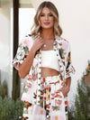 Cocolii imprimé tropicale feuille tenu ensembles larges jambes évasé avec pantalon manches courtes chemise femme bohème