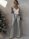 Cocolii ensembles femme 2 pièces gilet brillante paillette et pantalon flare évasé décontracté tenue de soirée