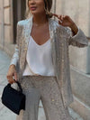 Cocolii ensembles femme 2 pièces gilet brillante paillette et pantalon flare évasé décontracté tenue de soirée