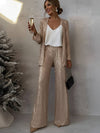 Cocolii ensembles femme 2 pièces gilet brillante paillette et pantalon flare évasé décontracté tenue de soirée