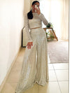 Cocolii ensembles brillante paillette femme top col rond manches longues et pantalon larges jambes évasé tenue de soirée