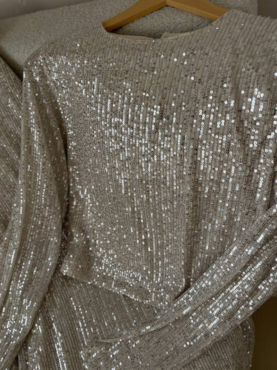 Cocolii ensembles brillante paillette femme top col rond manches longues et pantalon larges jambes évasé tenue de soirée