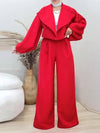 Cocolii ensembles tailleur femme blazer court double boutonnage manches ballons et pantalon large tenue élégante cérémonie