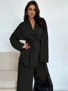 Cocolii ensemble tailleur femme blazer boutonnage v-cou manches longues pantalon larges jambes évasé tenue décontracté