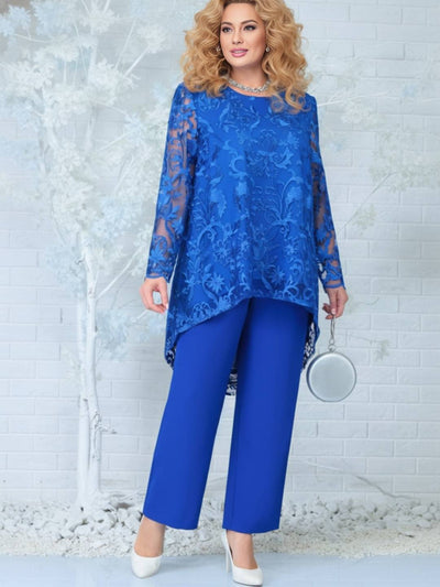 Cocolii ensembles avec pantalon femme grande taille dentelle manches longues hauts élégant décontracté pour mariage cérémonie
