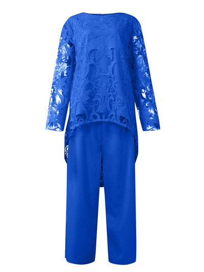 Cocolii ensembles avec pantalon femme grande taille dentelle manches longues hauts élégant décontracté pour mariage cérémonie