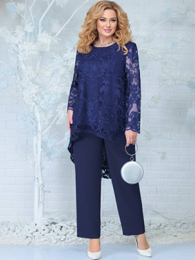 Cocolii ensembles avec pantalon femme grande taille dentelle manches longues hauts élégant décontracté pour mariage cérémonie