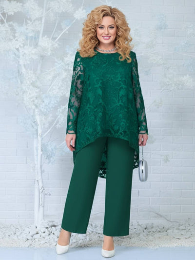 Cocolii ensembles avec pantalon femme grande taille dentelle manches longues hauts élégant décontracté pour mariage cérémonie