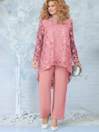 Cocolii ensembles avec pantalon femme grande taille dentelle manches longues hauts élégant décontracté pour mariage cérémonie