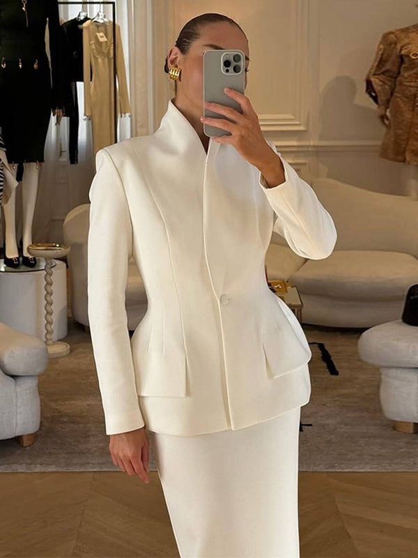 Cocolii ensemble tailleur femme chic veste col montant manches longues et longue jupe 2 pièces élégant mariage de bureau tenue