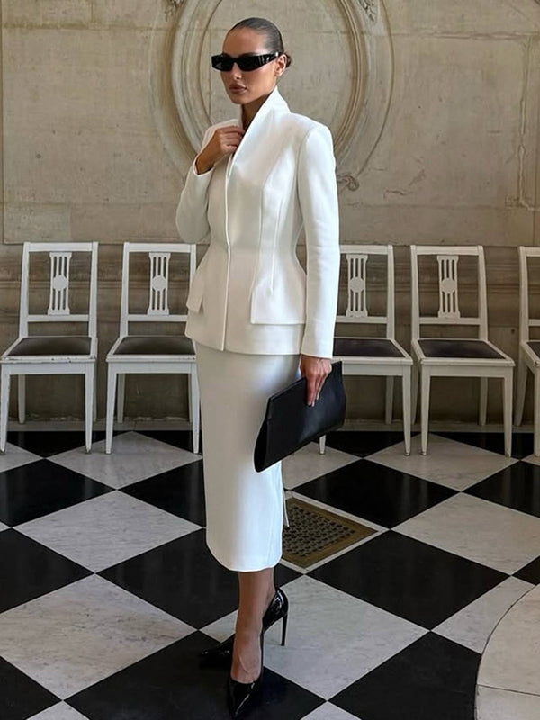 Cocolii ensemble tailleur femme chic veste col montant manches longues et longue jupe 2 pièces élégant mariage de bureau tenue