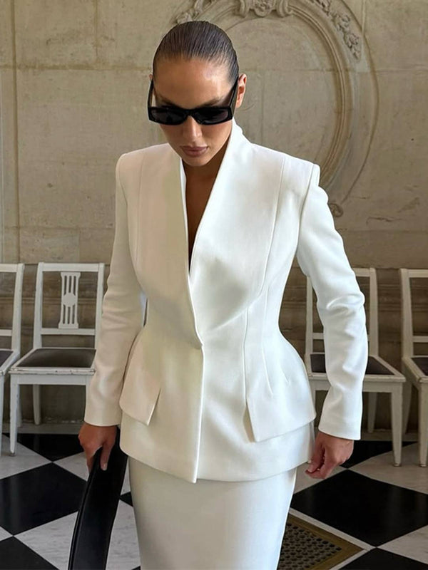 Cocolii ensemble tailleur femme chic veste col montant manches longues et longue jupe 2 pièces élégant mariage de bureau tenue