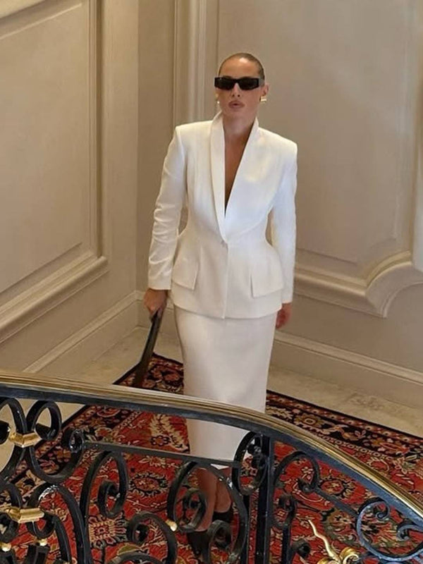 Cocolii ensemble tailleur femme chic veste col montant manches longues et longue jupe 2 pièces élégant mariage de bureau tenue