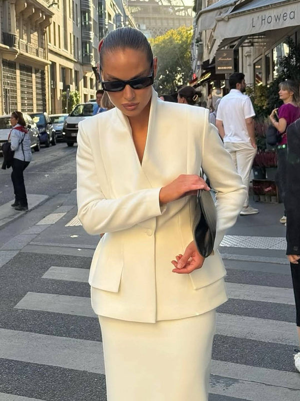 Cocolii ensemble tailleur femme chic veste col montant manches longues et longue jupe 2 pièces élégant mariage de bureau tenue