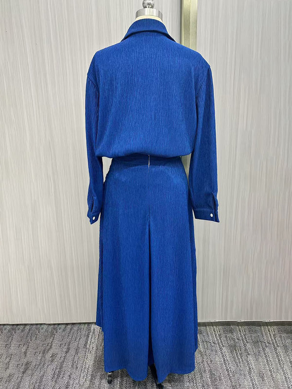 Cocolii ensemble robe boutonnage col chemise manches longues et irrégulière longue drapée jupe femme décontracté cocktail