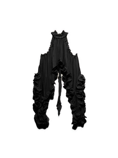 Cocolii robe mousseline tulle ensemble avec courte jupe licou à volantée fluide sans manches hauts femme élégant décontracté