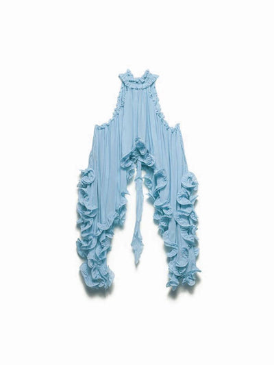 Cocolii robe mousseline tulle ensemble avec courte jupe licou à volantée fluide sans manches hauts femme élégant décontracté
