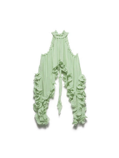 Cocolii robe mousseline tulle ensemble avec courte jupe licou à volantée fluide sans manches hauts femme élégant décontracté
