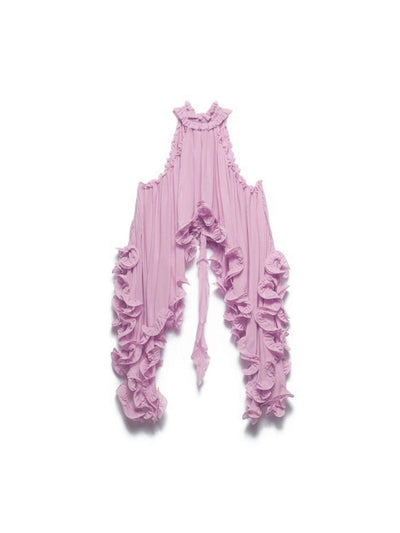Cocolii robe mousseline tulle ensemble avec courte jupe licou à volantée fluide sans manches hauts femme élégant décontracté