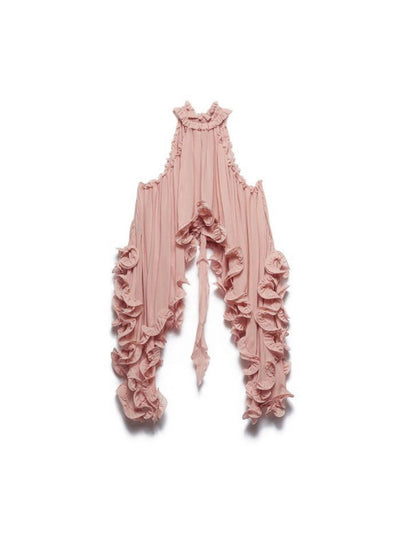 Cocolii robe mousseline tulle ensemble avec courte jupe licou à volantée fluide sans manches hauts femme élégant décontracté