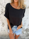 Cocolii t-shirt unicolore coton lin col rond manches courtes femme simple décontracté mode casual hauts