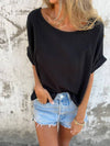 Cocolii t-shirt unicolore coton lin col rond manches courtes femme simple décontracté mode casual hauts