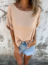 Cocolii t-shirt unicolore coton lin col rond manches courtes femme simple décontracté mode casual hauts
