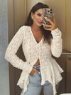Cocolii chemisier femme dentelle v-cou irrégulière boutonnage manches longues doux élégant boho décontracté hauts cardigan