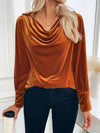 Cocolii hauts femme velours col bénitier manches longues élégant vintage décontracté automne hiver pullover travail