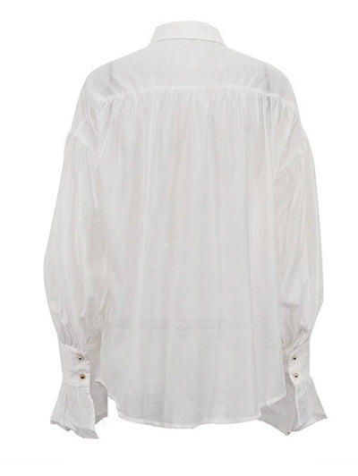 Cocolii blouse unicolore boutonnage col chemise manches évasées manches longues femme élégant décontracté ample