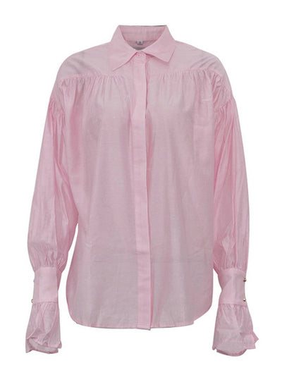 Cocolii blouse unicolore boutonnage col chemise manches évasées manches longues femme élégant décontracté ample