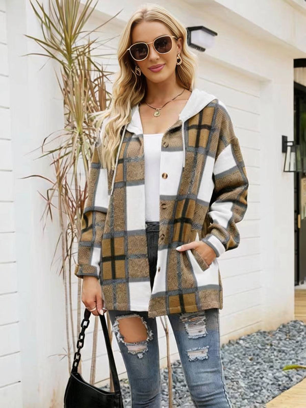 Cocolii surchemise femme carreaux à capuche boutonnage poches